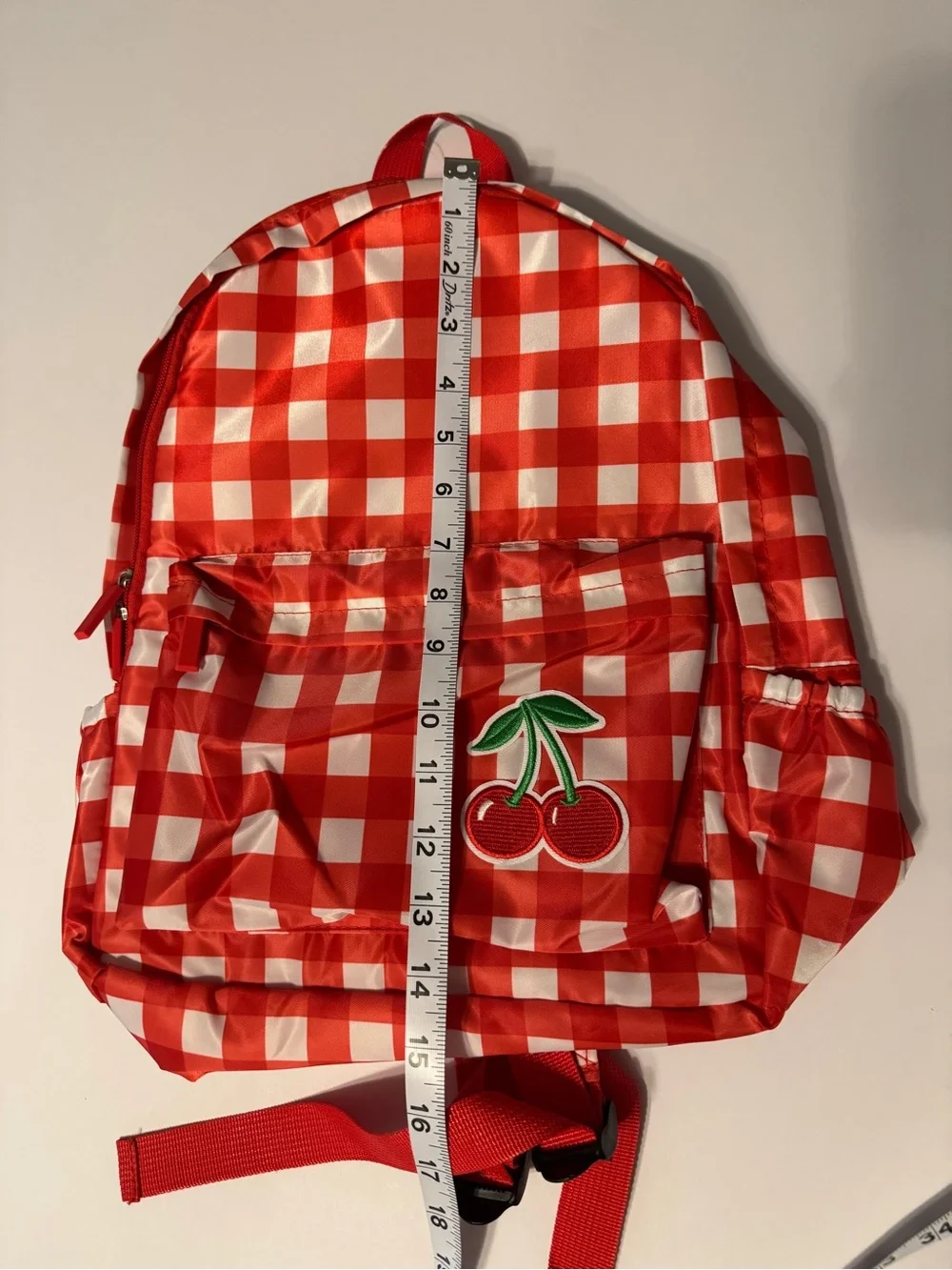 Red Gingham Kids Backpack with Cherry Patch
